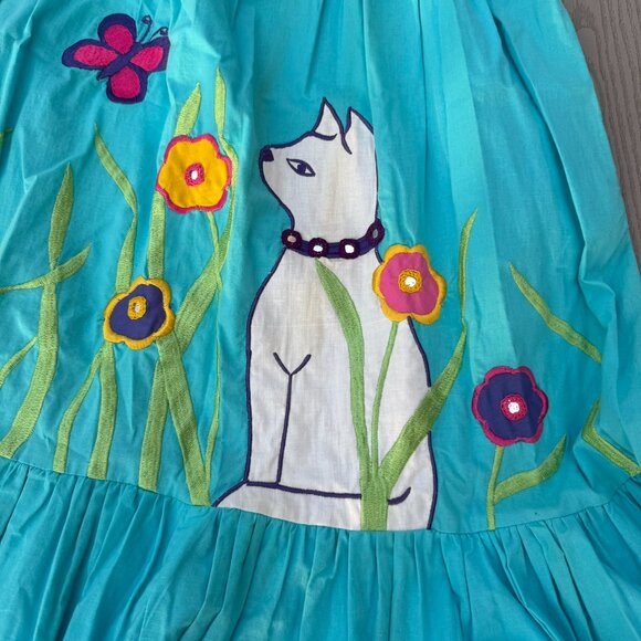 Vintage 70s Ramona Rull Dress, Cat Graphic Flowers MuMu One Size Blue - Picture 10 of 10